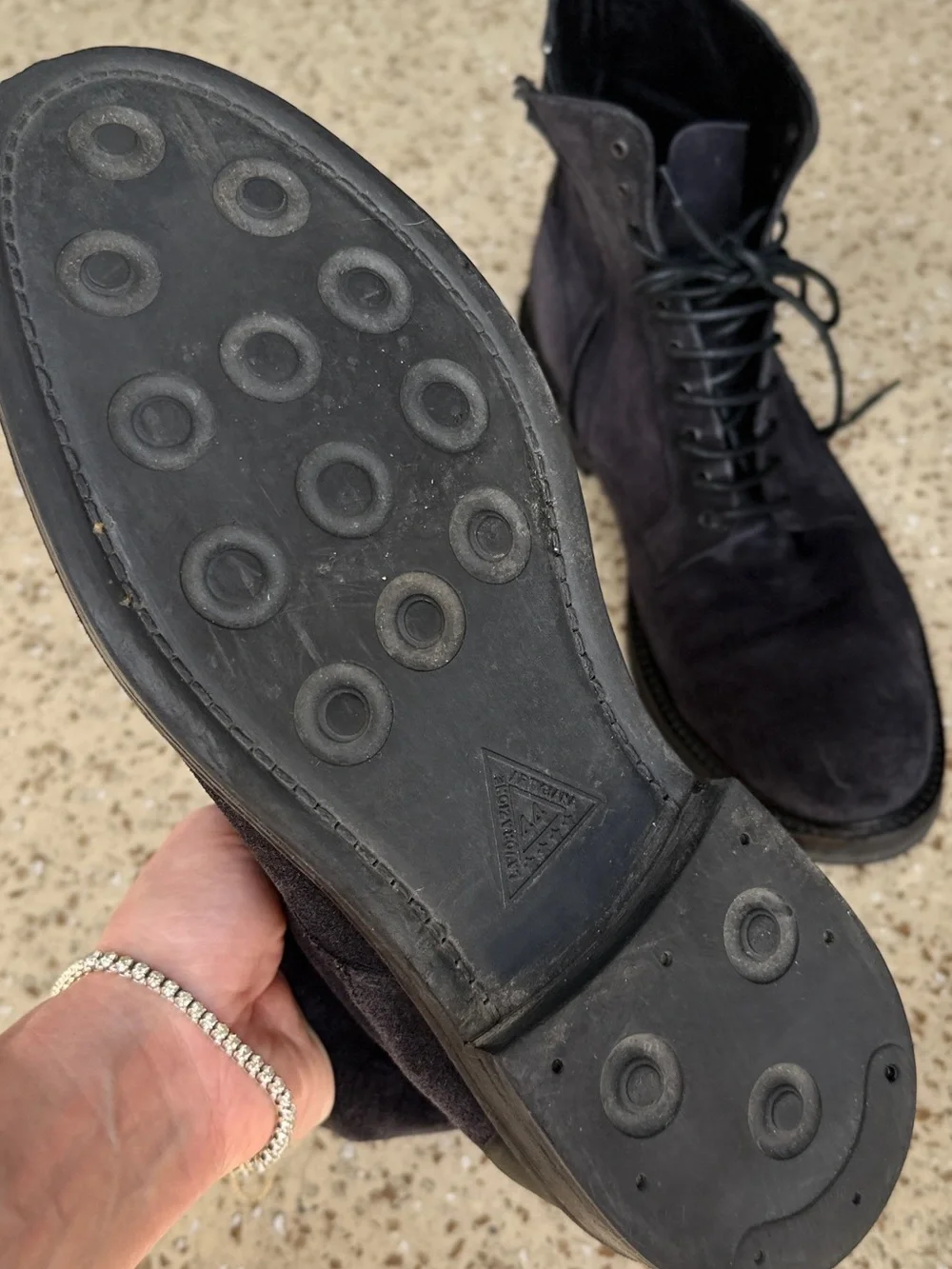Man Designer Suede Combat Boots Size 11 Black Charcoal Lace Up Zip